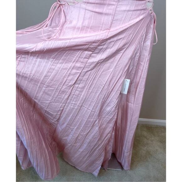For Love & Lemons Gwenyth Rosette Lace Up Side Cutout Pink Maxi Gown Size Medium - Picture 8 of 12